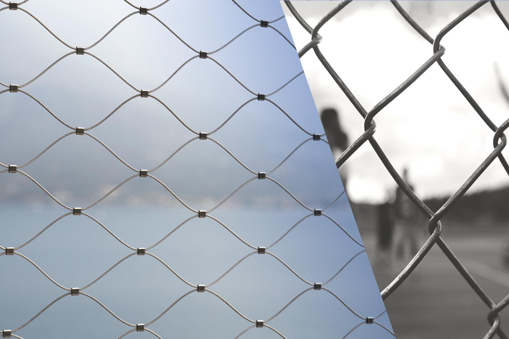 Image collage of the meshes of Webnet and of a chain link fence